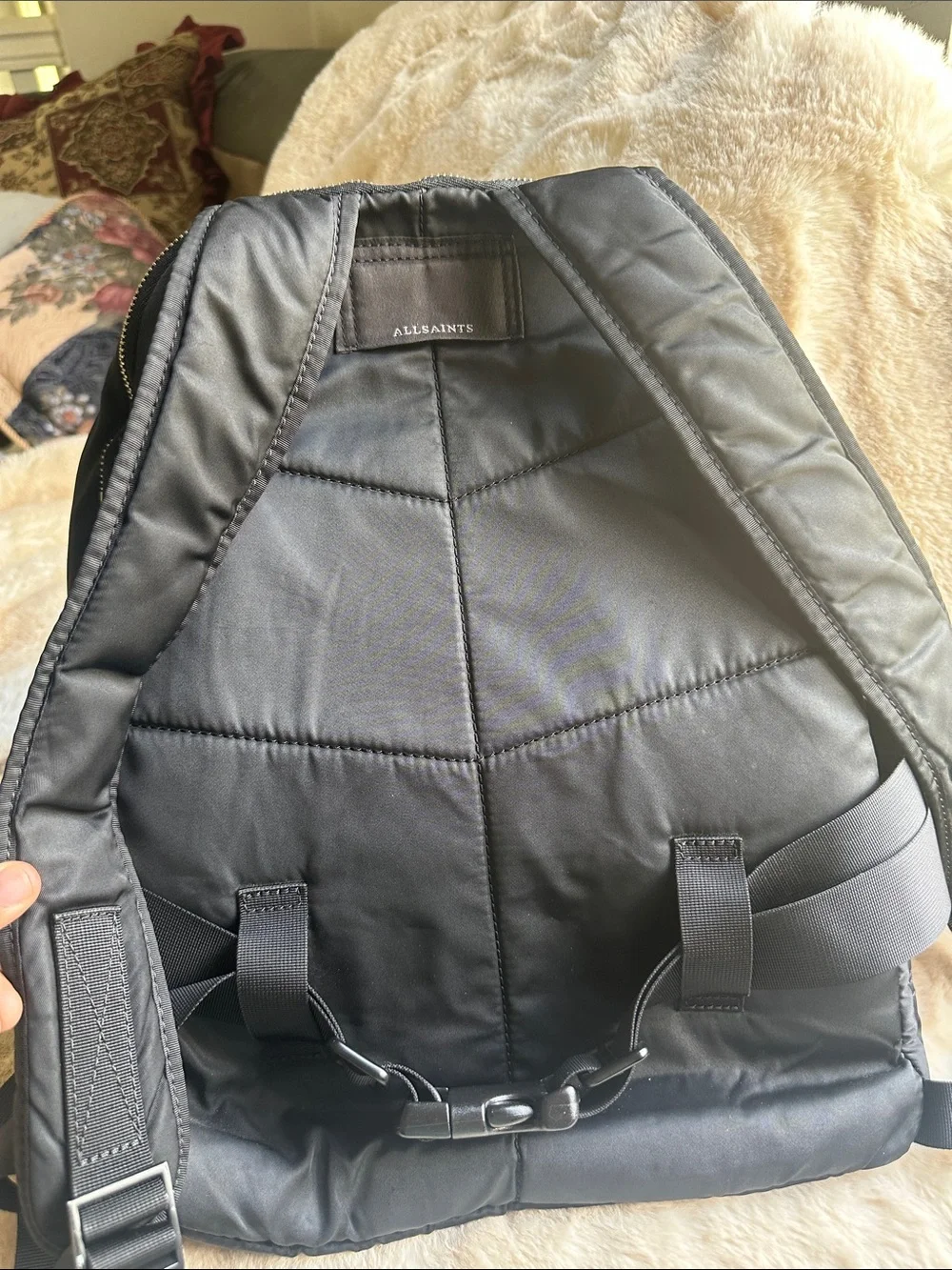All Saints Black Nylon Backpack with fanny bag attached 2 in 1 pack